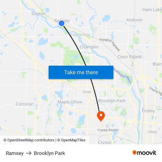 Ramsey to Brooklyn Park map