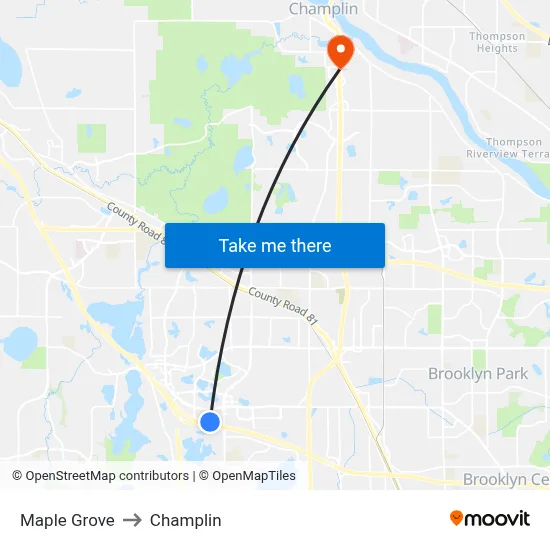 Maple Grove to Champlin map
