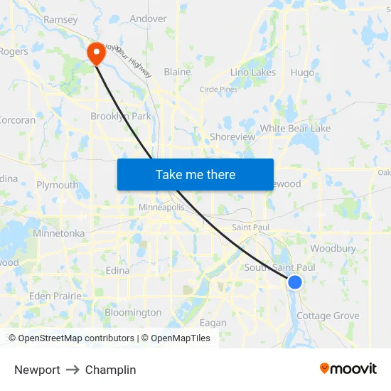 Newport to Champlin map