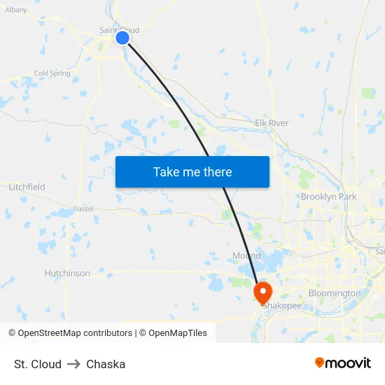 St. Cloud to Chaska map