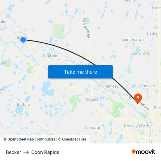 Becker to Coon Rapids map
