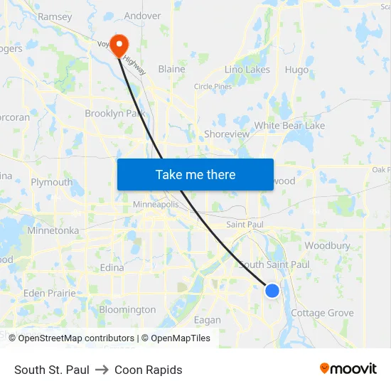 South St. Paul to Coon Rapids map