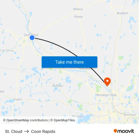 St. Cloud to Coon Rapids map