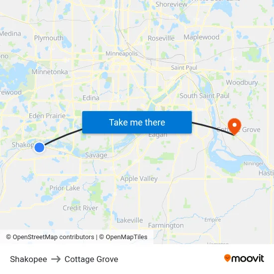 Shakopee to Cottage Grove map