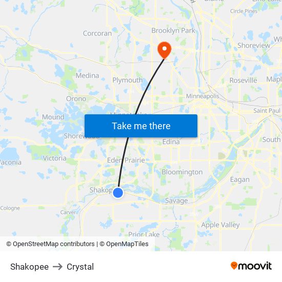 Shakopee to Crystal map