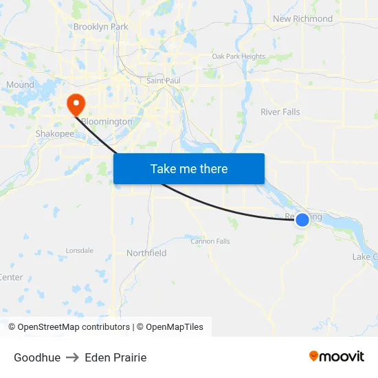 Goodhue to Eden Prairie map