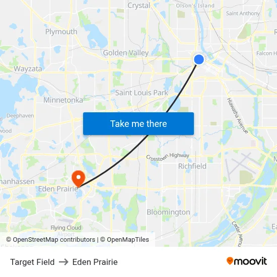 Target Field to Eden Prairie map