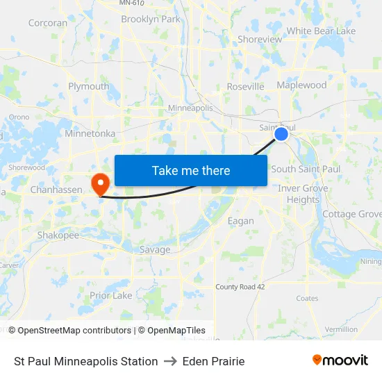 St Paul Minneapolis Station to Eden Prairie map