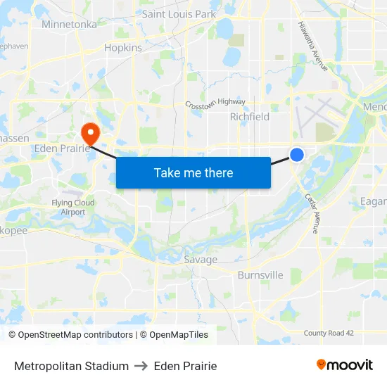 Metropolitan Stadium to Eden Prairie map