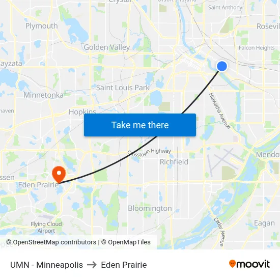 UMN - Minneapolis to Eden Prairie map