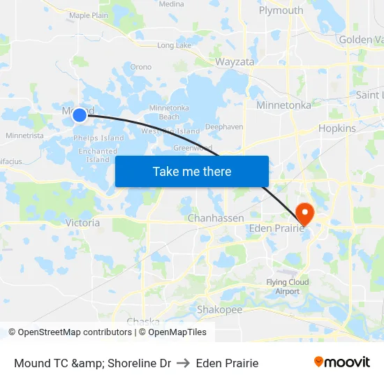 Mound TC &amp; Shoreline Dr to Eden Prairie map