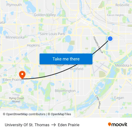 University Of St. Thomas to Eden Prairie map