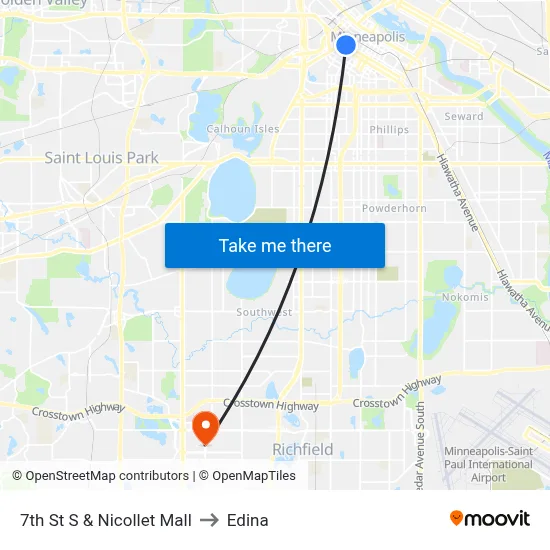 7th St S & Nicollet Mall to Edina map