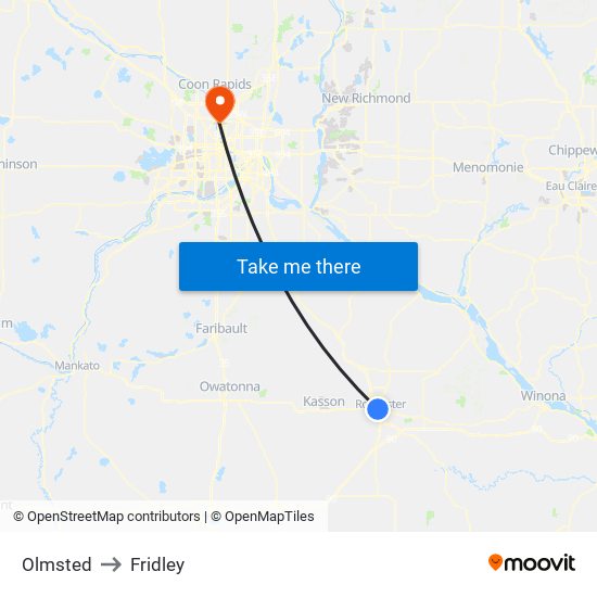 Olmsted to Fridley map