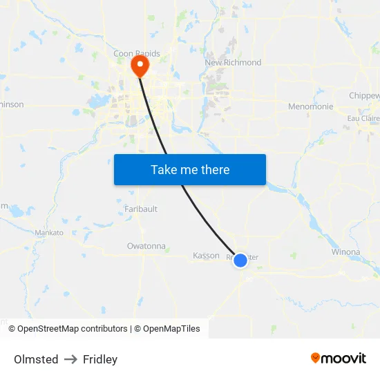 Olmsted to Fridley map