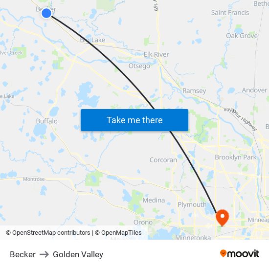 Becker to Golden Valley map