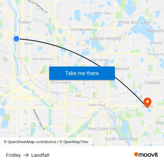 Fridley to Landfall map