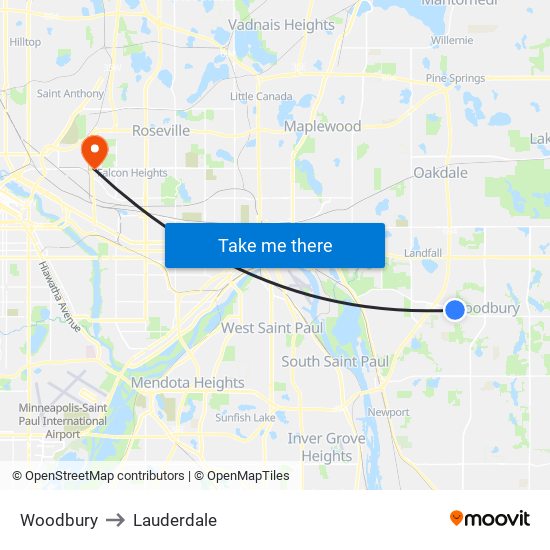 Woodbury to Lauderdale map