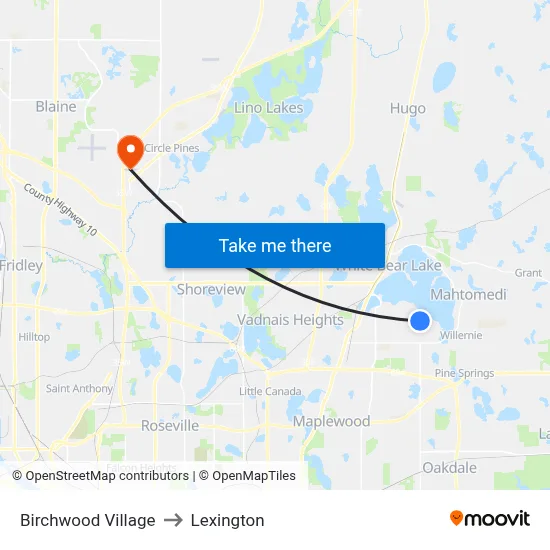 Birchwood Village to Lexington map