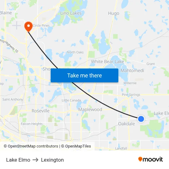 Lake Elmo to Lexington map