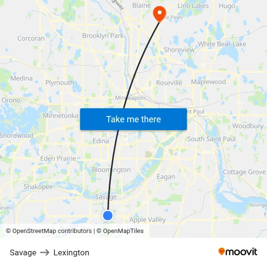 Savage to Lexington map