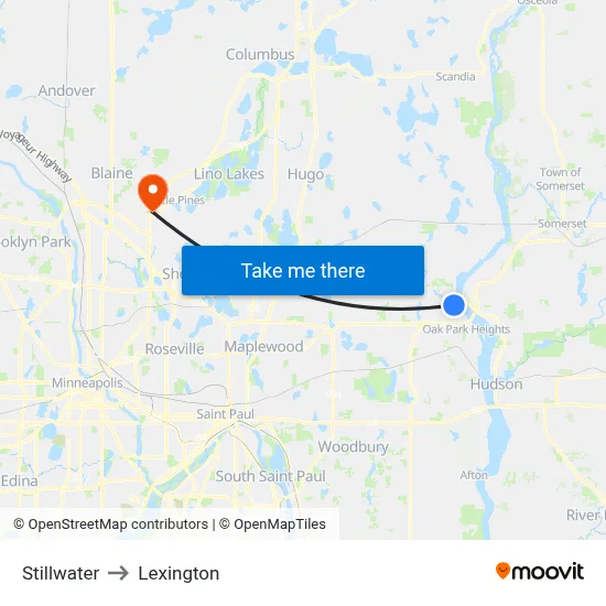 Stillwater to Lexington map