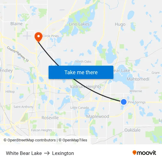 White Bear Lake to Lexington map