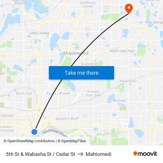 5th St & Wabasha St / Cedar St to Mahtomedi map