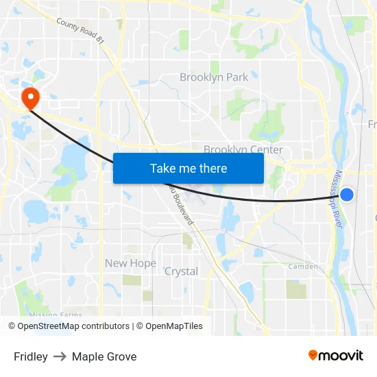 Fridley to Maple Grove map