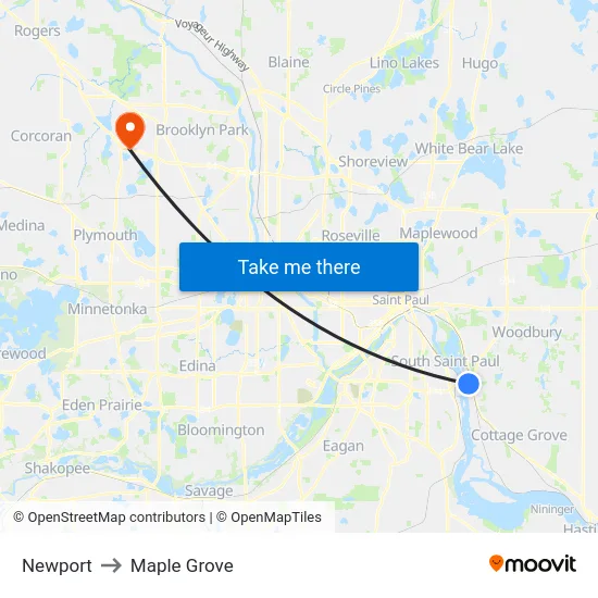 Newport to Maple Grove map