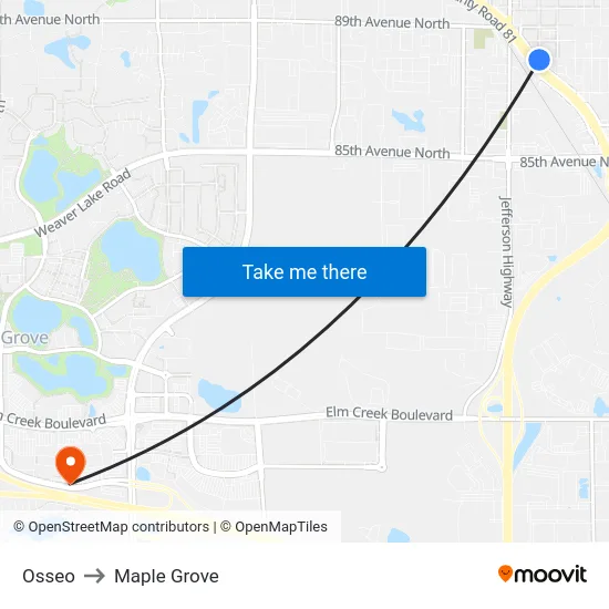 Osseo to Maple Grove map