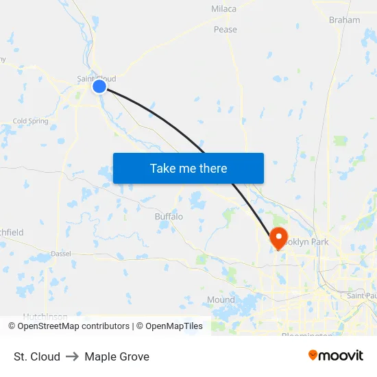 St. Cloud to Maple Grove map