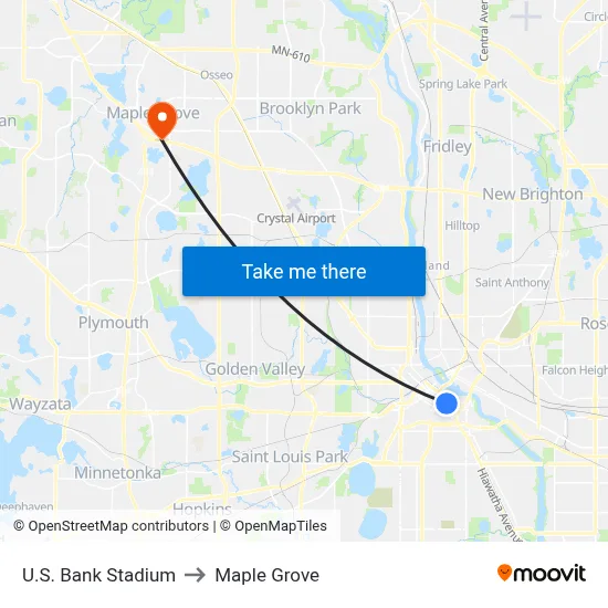 U.S. Bank Stadium to Maple Grove map