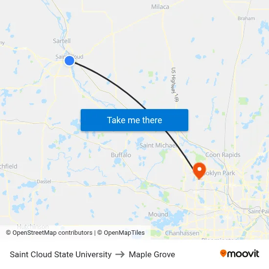 Saint Cloud State University to Maple Grove map