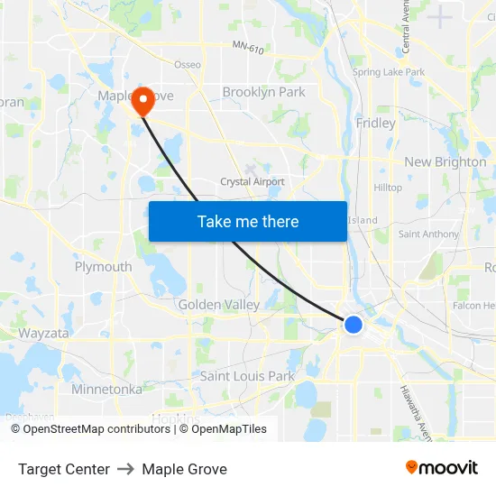 Target Center to Maple Grove map