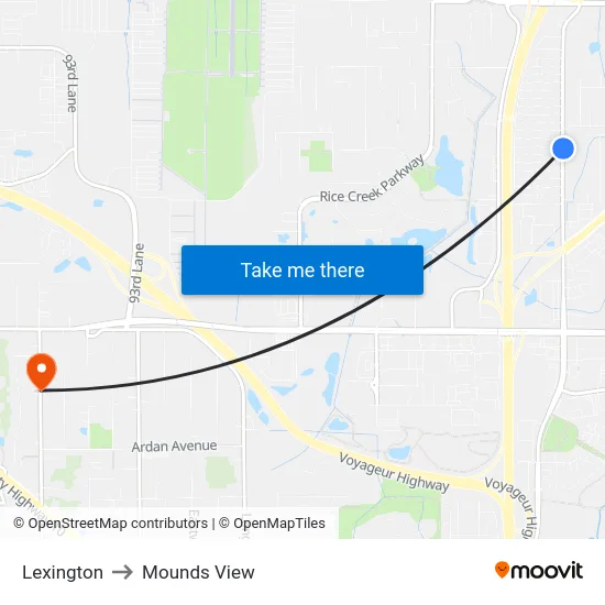 Lexington to Mounds View map