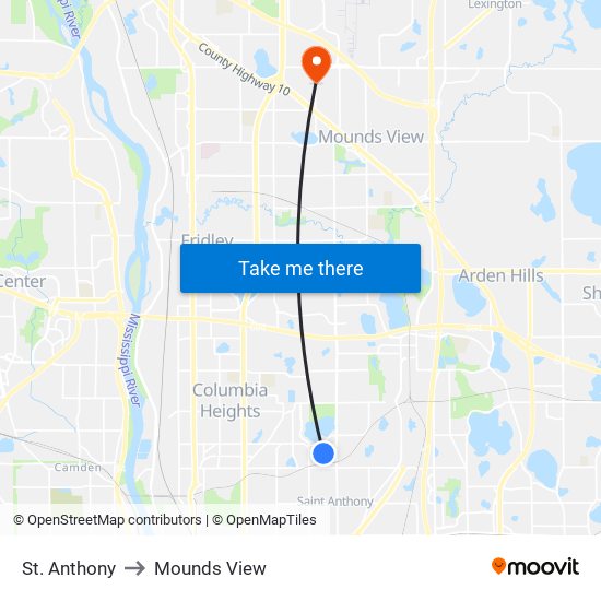 St. Anthony to Mounds View map