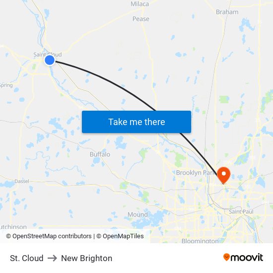 St. Cloud to New Brighton map