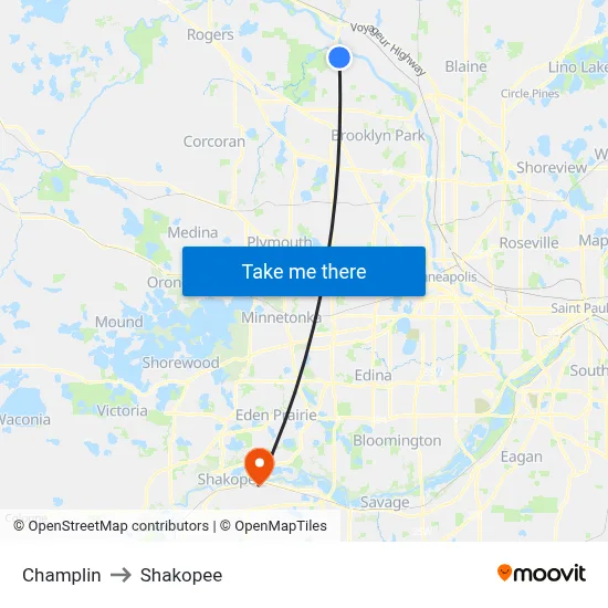 Champlin to Shakopee map