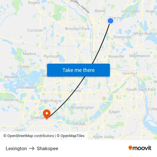 Lexington to Shakopee map