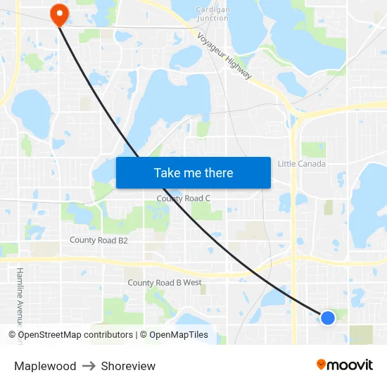 Maplewood to Shoreview map