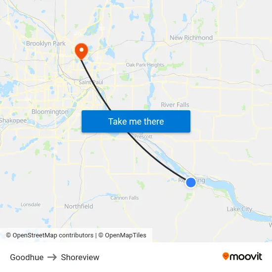 Goodhue to Shoreview map