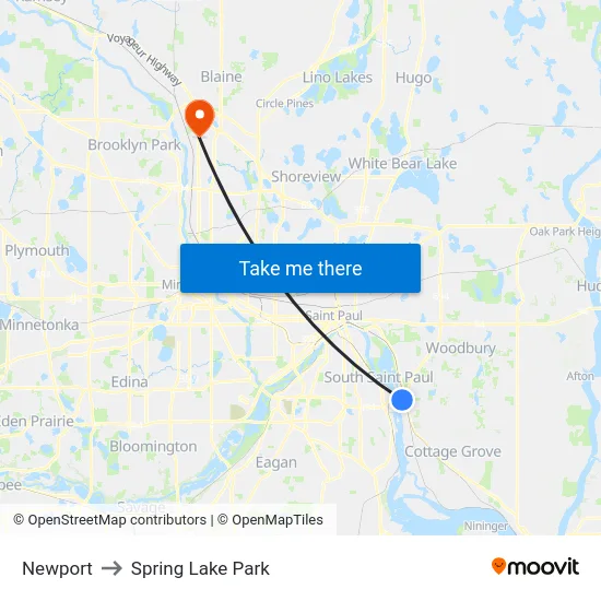 Newport to Spring Lake Park map