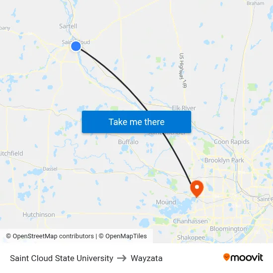 Saint Cloud State University to Wayzata map