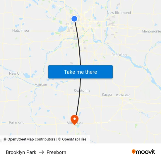 Brooklyn Park to Freeborn map