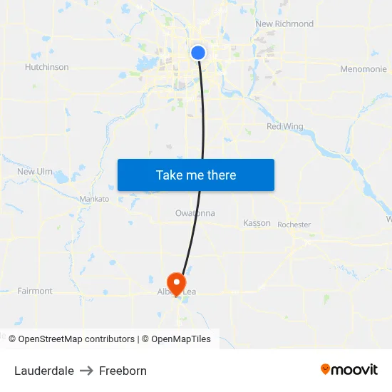 Lauderdale to Freeborn map