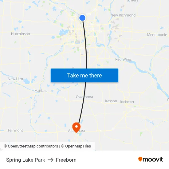 Spring Lake Park to Freeborn map