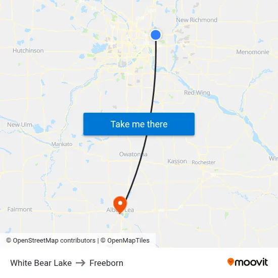 White Bear Lake to Freeborn map