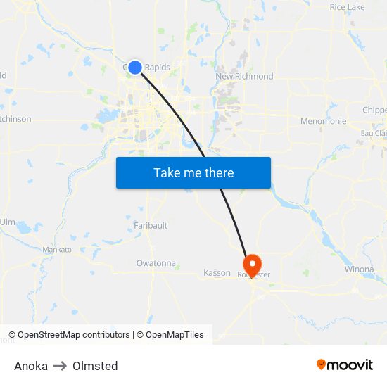 Anoka to Olmsted map