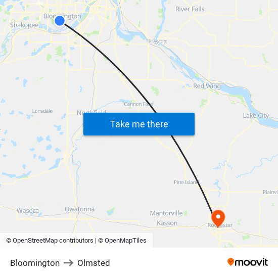 Bloomington to Olmsted map